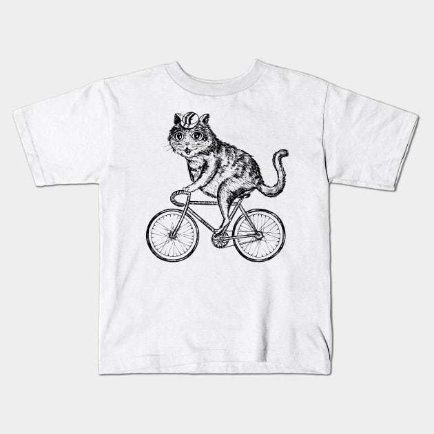 The cat on a bike Kids T-Shirt by Gudaiurii